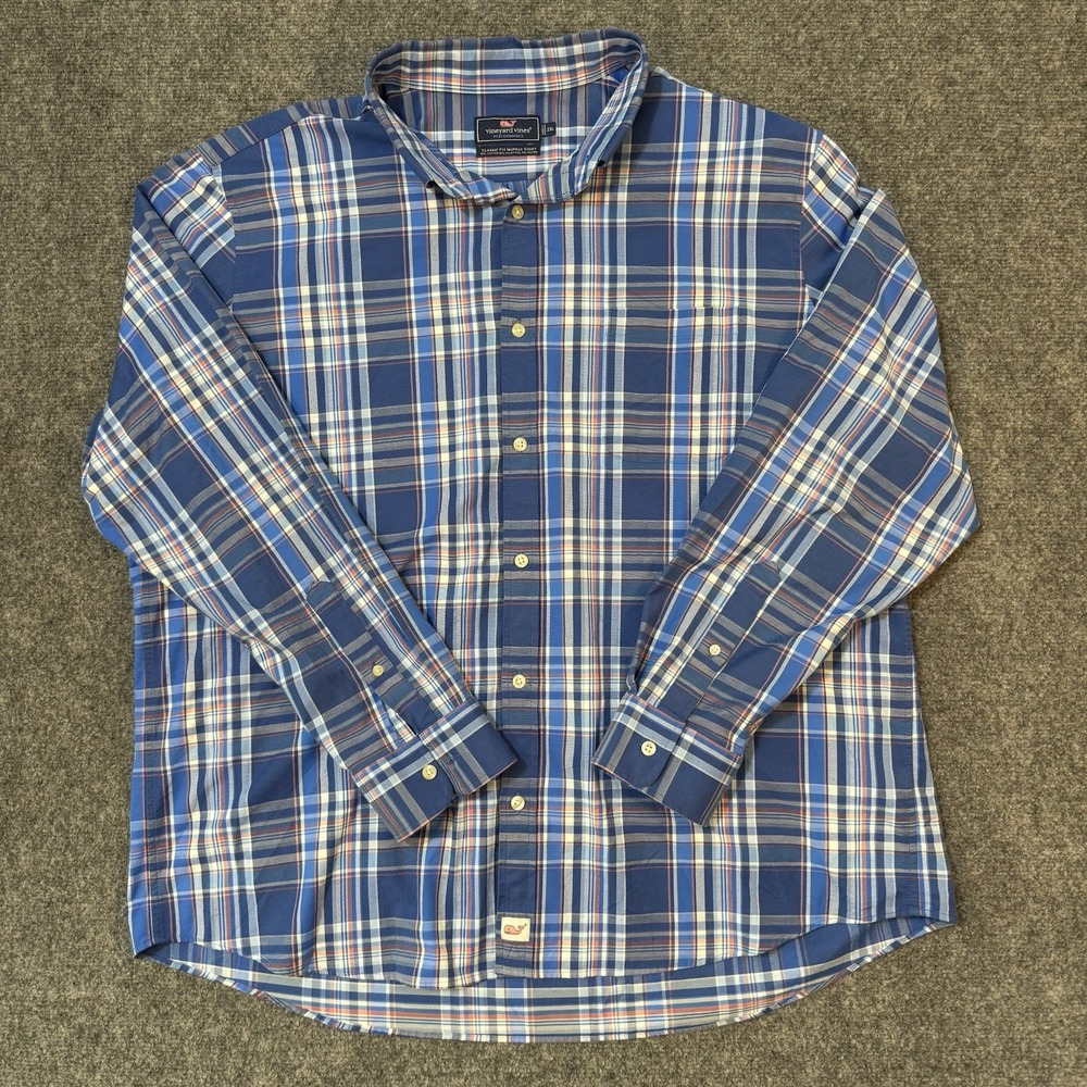 Vineyard Vines Performance Mens 2XL Murray Shirt Plaid Blue Orange 1W010428